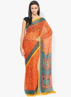 Moiaa Orange Printed Georgette Saree