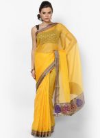 Mrignain Net Yellow Embroidered Saree