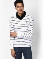 Mufti White Striped Polo T-Shirts
