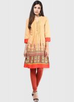 People Peach Solid Kurtas