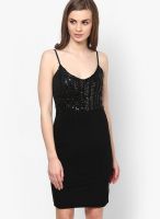 SISTER'S POINT Black Colored Embellished Bodycon Dress