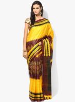 Satrang Brown Printed Silk Blend Saree