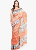Satrang Orange Printed Polyester Saree
