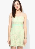 Soie Neon Green Sleeveless Printed Dress