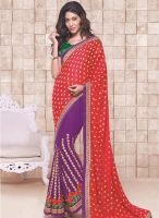 Sourbh Sarees Red Embroidered Saree