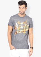 Superdry Blue Printed Round Neck T-Shirts