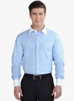 The Cotton Company Blue Solid Regular Fit Formal Shirt