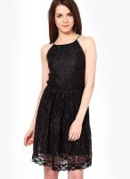 The Vanca Black Colored Embroidered Skater Dress