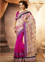 Touch Trends Magenta Embroidered Saree