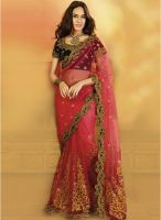 Touch Trends Pink Embroidered Saree