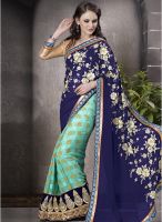 Triveni Sarees Blue Embroidered Saree