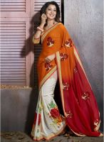 Triveni Sarees Off White Embroidered Saree