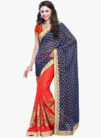 Triveni Sarees Red Embroidered Saree