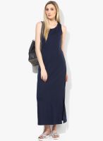 Uni Style Image Navy Blue Colored Solid Maxi Dress