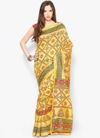 Urban Vastra Polyester Yellow Printed Saree