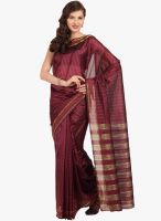 Urban Vastra Wine Striped Polyester Blend Saree