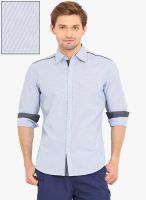 Western Vivid Navy Blue Solid Slim Fit Casual Shirt