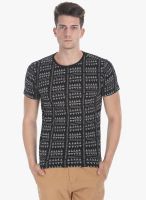 Zobello Black Printed Round Neck T-Shirt