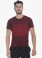 Zobello Maroon Solid Round Neck T-Shirt