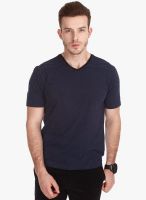 Zobello Navy Blue Striped Round Neck T-Shirt