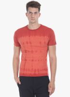 Zobello Orange Printed Round Neck T-Shirt