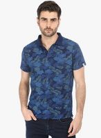 Basics Navy Blue Printed Polo T-Shirt