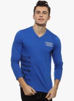 DERBY JEANS COMMUNITY Blue Printed V Neck T-Shirt