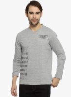 DERBY JEANS COMMUNITY Grey Printed V Neck T-Shirt