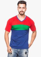 Demokrazy Multicoloured Striped V Neck T-Shirt