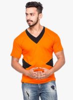 Demokrazy Orange Solid V Neck T-Shirt
