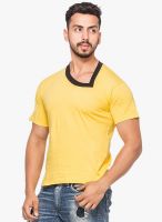 Demokrazy Yellow Solid Assymetric Neck T-Shirt