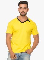 Demokrazy Yellow Solid V Neck T-Shirt