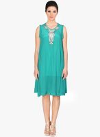 Label Ritu Kumar Green Coloured Embellished Shift Dress