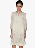 Label Ritu Kumar Off White Coloured Embroidered Shift Dress