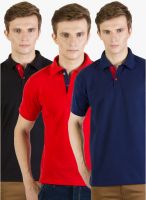 100Tees Pack Of 3 Multicoloured Solid Polo T-Shirt