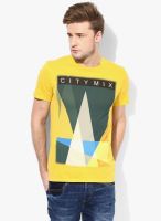 United Colors of Benetton Yellow Printed Round Neck T-Shirt