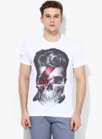 Ed Hardy White Printed Round Neck T-Shirt