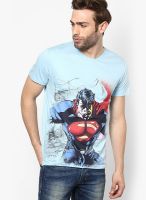 Superman Blue Printed Round Neck T-Shirts