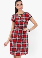 109F Red Colored Printed Skater Dress
