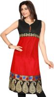 ALC Creations Casual, Formal Embroidered, Paisley Women's Kurti(Black, Red)