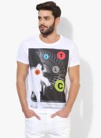 Allen Solly White Printed Round Neck T-Shirt