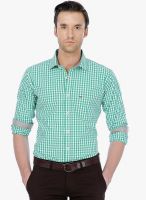 Basics Basics Smart Casuals Checked Green 100% Cotton Slim Shirt