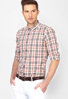 Basics Checks Beige Slim Fit Casual Shirt