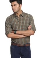 Basics Checks Brown Slim Fit Casual Shirt