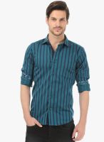 Basics Green Striped Slim Fit Casual Shirt
