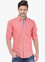 Basics Peach Solid Slim Fit Casual Shirt