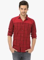 Basics Red Checks Slim Fit Casual Shirt