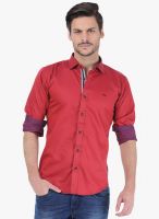 Basics Red Printed Slim Fit Casual Shirt