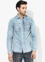 Blue Saint Blue Washed Slim Fit Casual Shirt