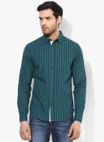 Blue Saint Green Colored Checked Slim Fit Casual Shirt